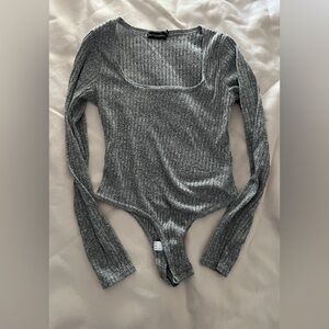 PrettyLittleThing Light Gray Ribbed Knit Top